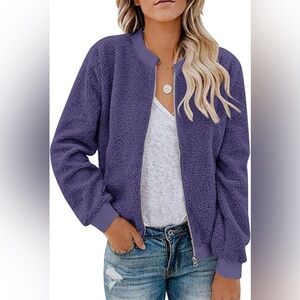 Women's Lavender Purple Faux-Fleece Zip-up Mirol Jacket